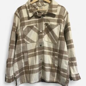 Ashley by 26 International Outerwear Tan& White Plaid Jacket Womens XL Shacket